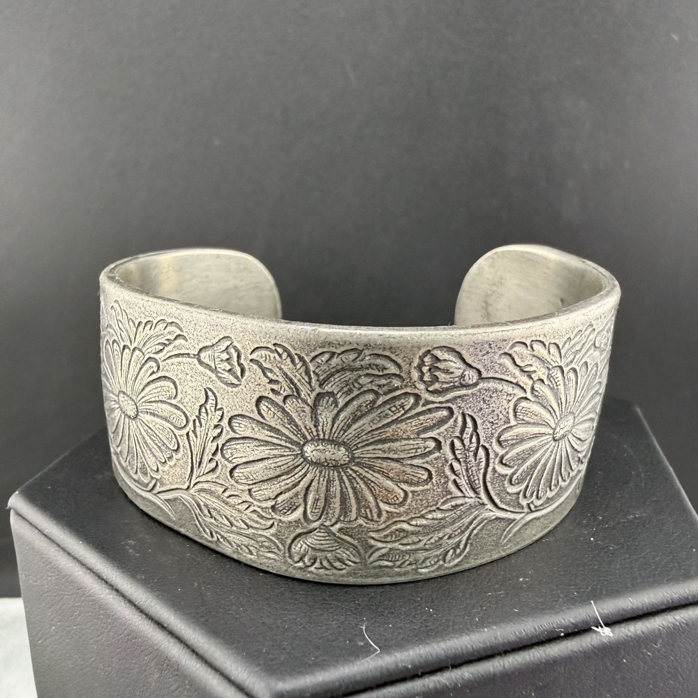 Vintage Salisbury Pewter Cuff Bracelet September Birthday Flower 7.5"
